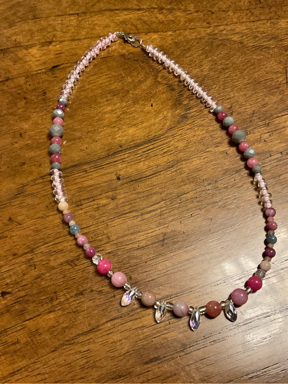 Pink Aventurine & Rainbow Jade Beaded Crystal Accent Necklace
